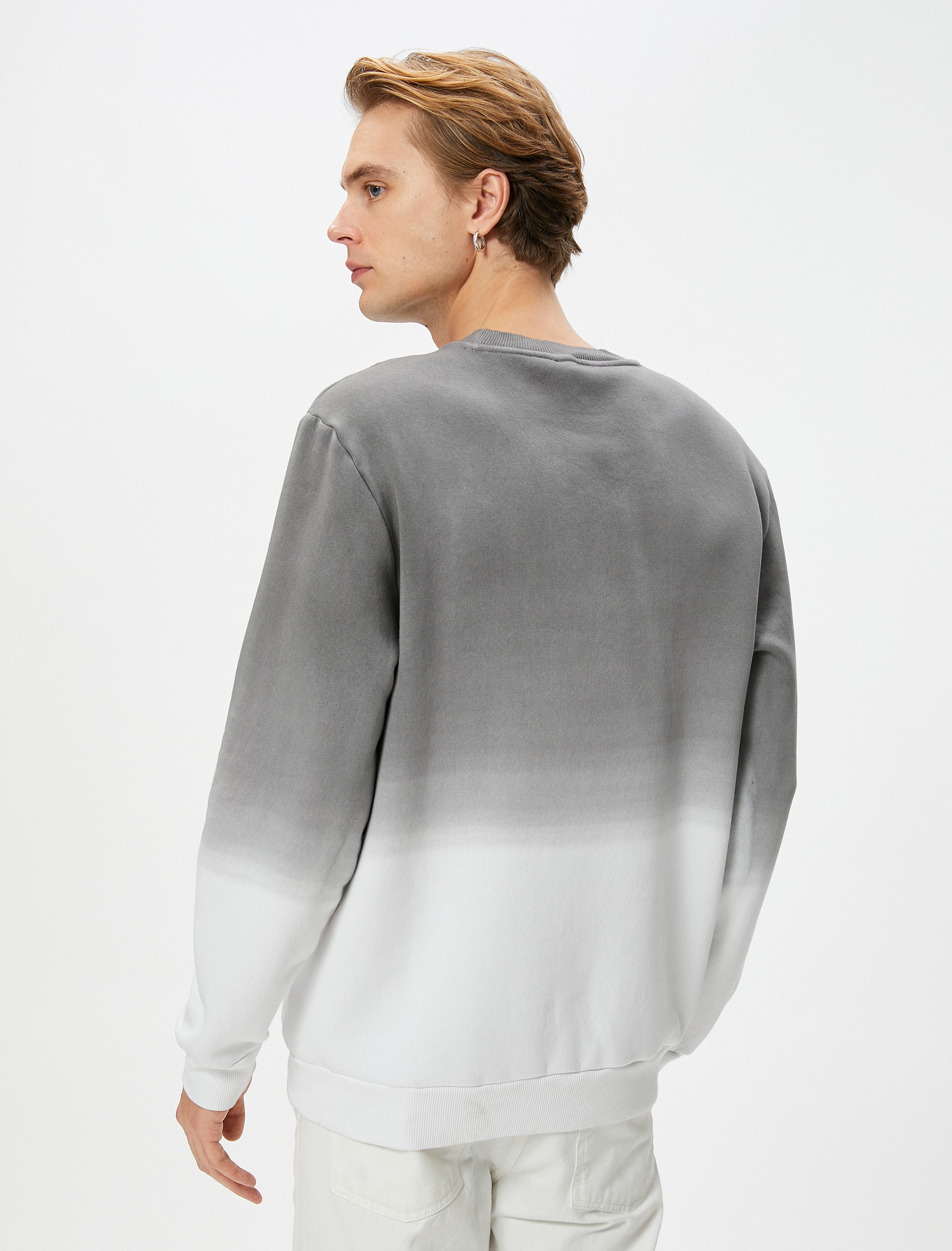   Slogan İşlemeli Sweatshirt Soyut Baskılı Bisiklet Yaka Şardonlu