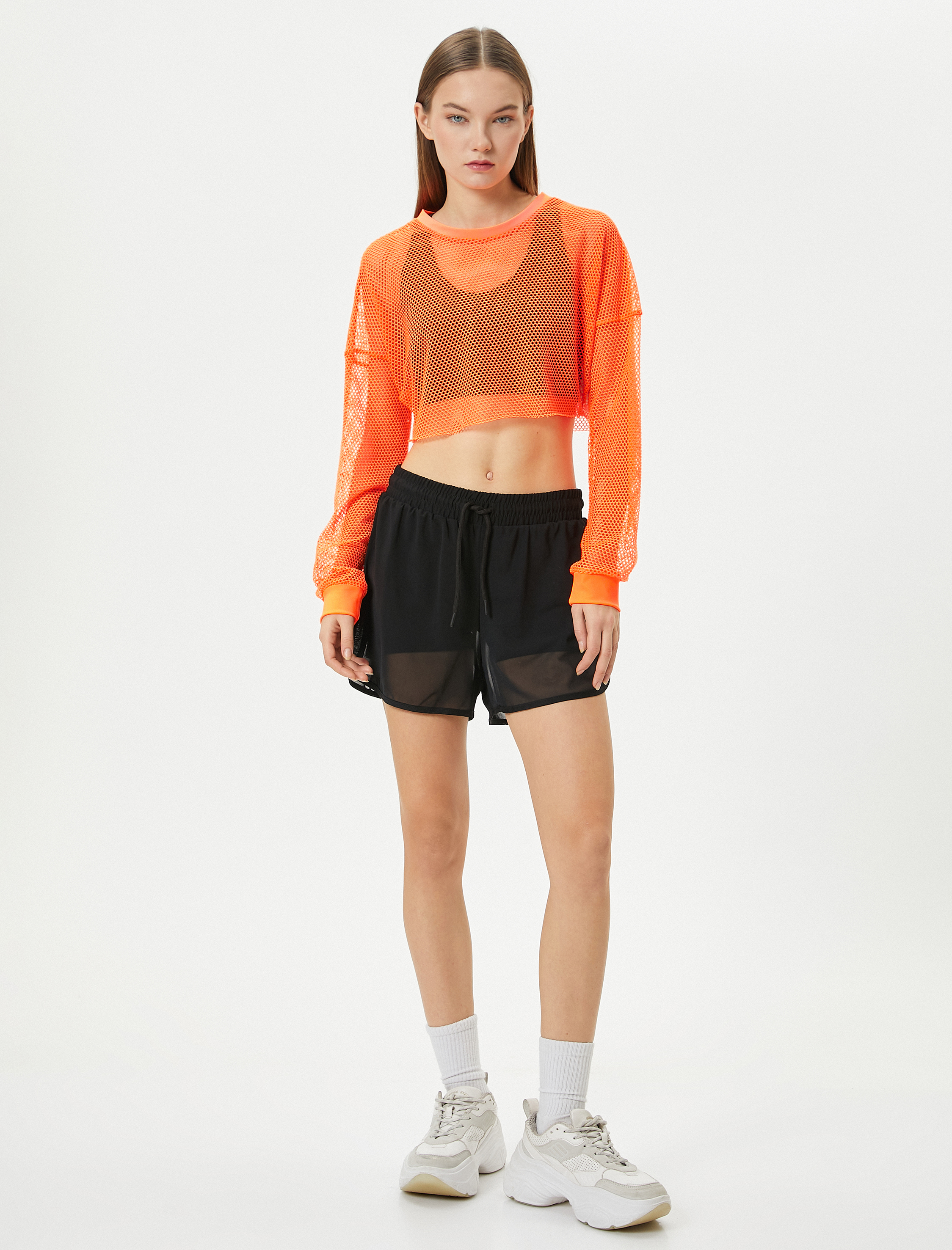   Crop File Tişört Spor Uzun Kollu Bisiklet Yaka