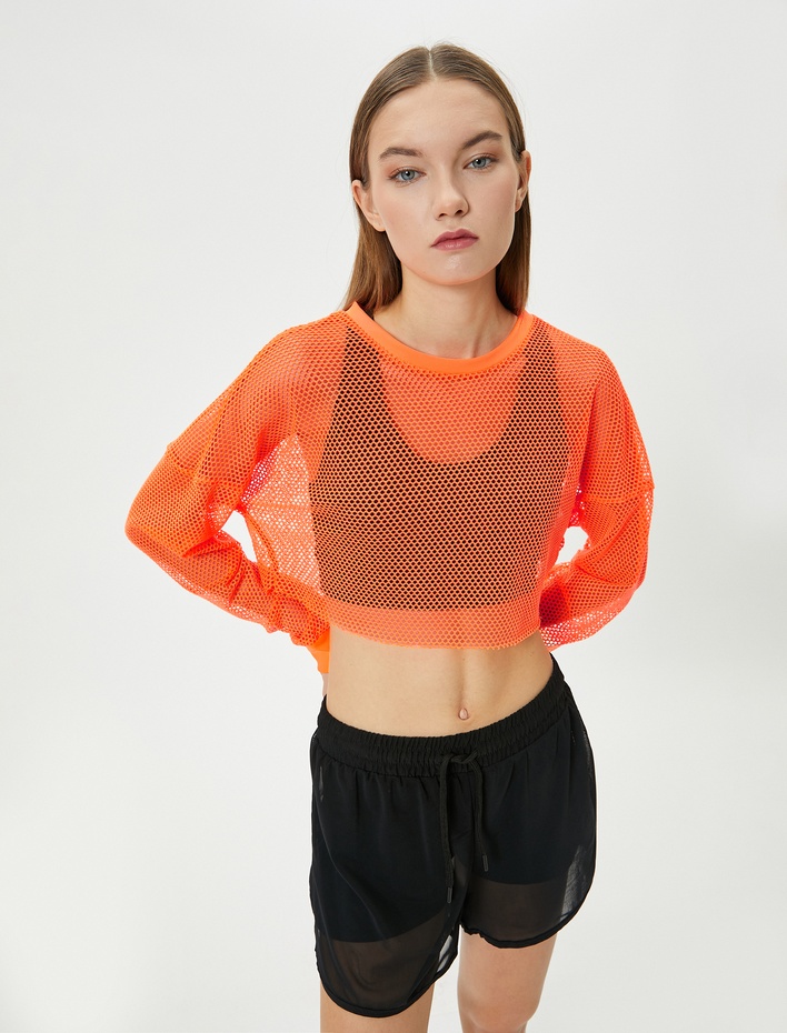  Crop File Tişört Spor Uzun Kollu Bisiklet Yaka