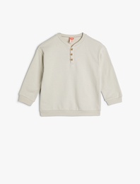 Düğmeli Sweatshirt Uzun Kollu Pamuklu