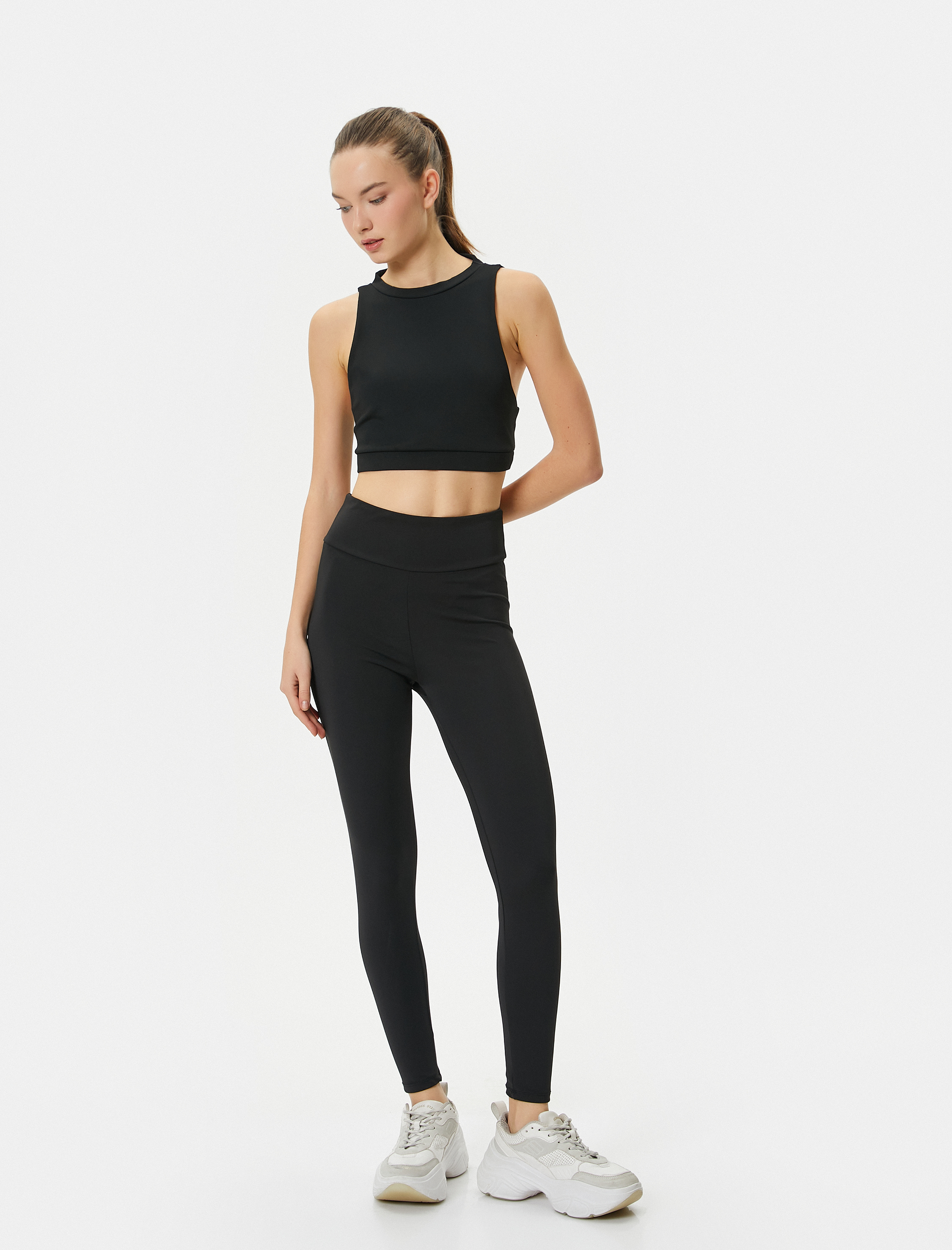   Spor Tayt Yüksek Bel Baskı Detaylı Skinny