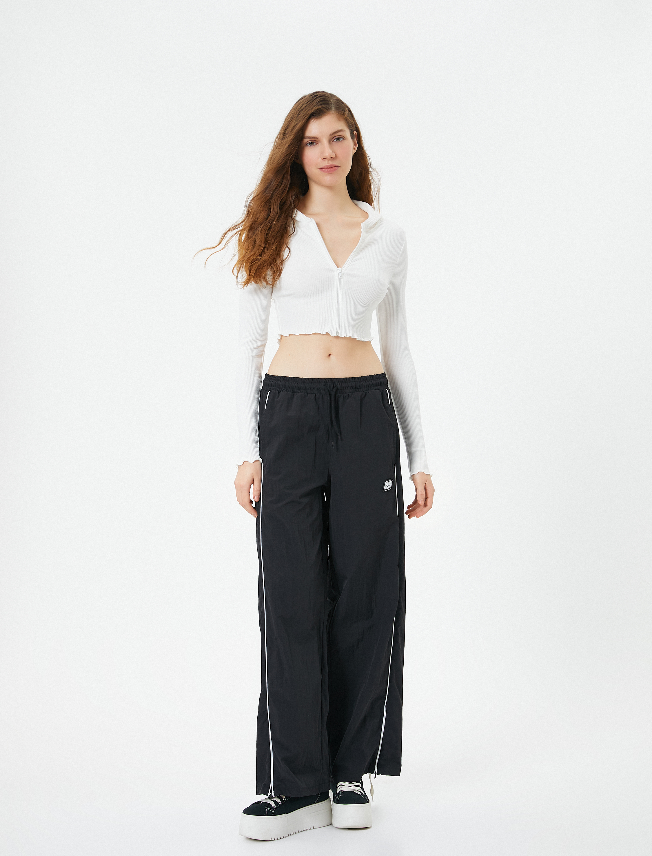   Crop Kapüşonlu Hırka Fermuarlı Uzun Kollu Slim Fit Kaşkorse