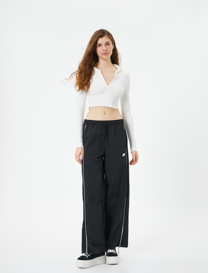  Crop Kapüşonlu Hırka Fermuarlı Uzun Kollu Slim Fit Kaşkorse