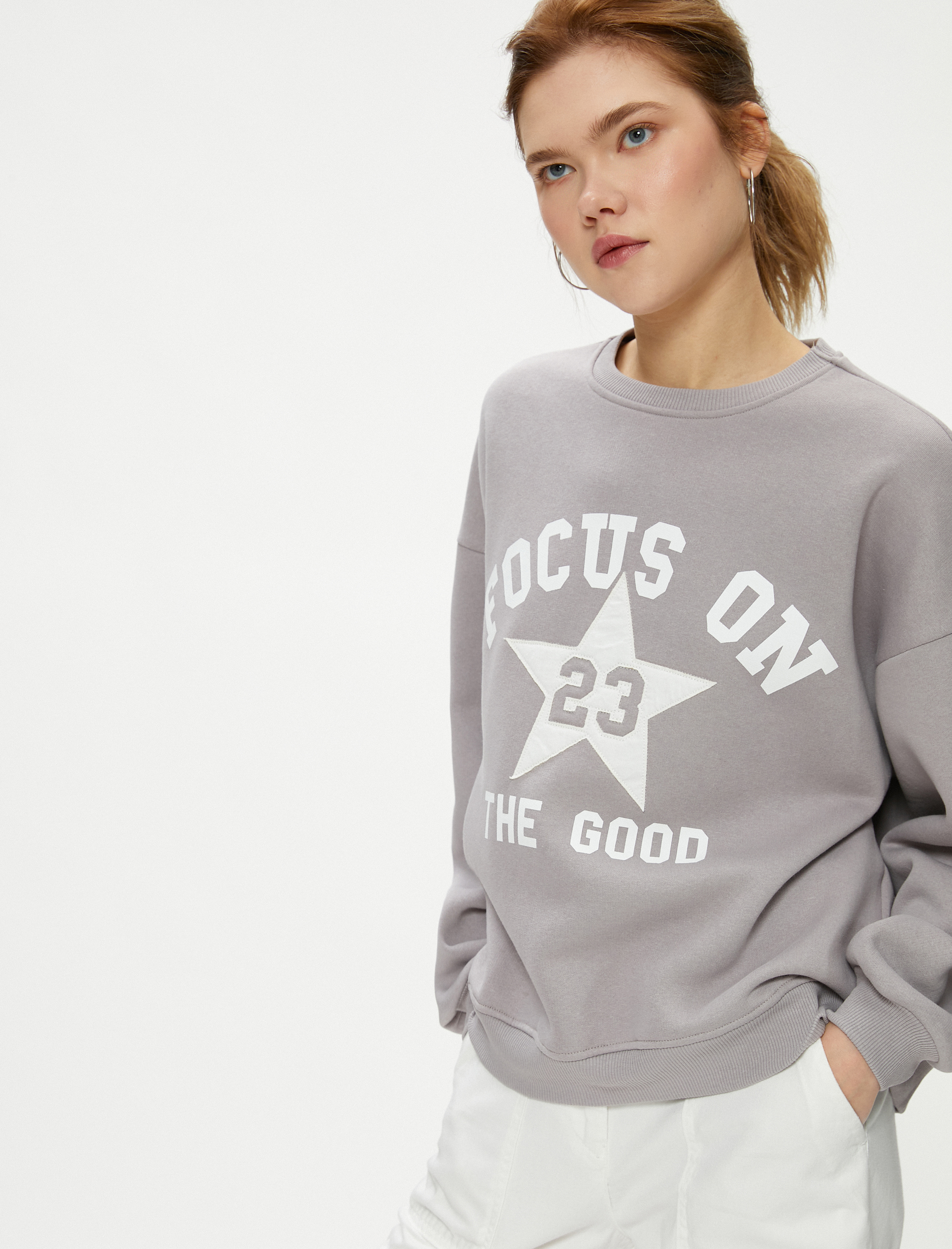  Şardonlu Sweatshirt Baskılı Bisiklet Yaka Uzun Kollu