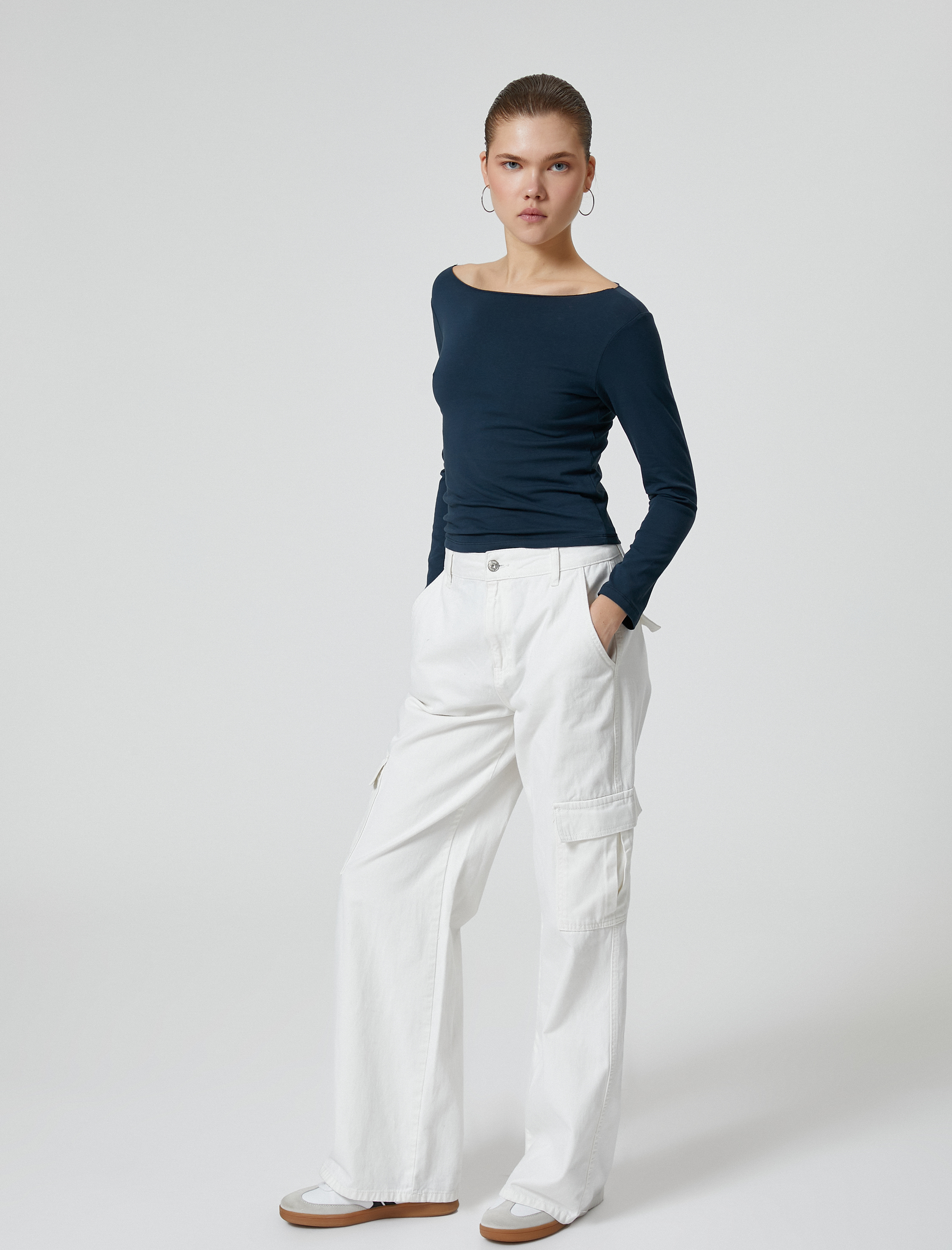   Uzun Kollu Basic Tişört Yuvarlak Yaka Slim Fit Pamuklu