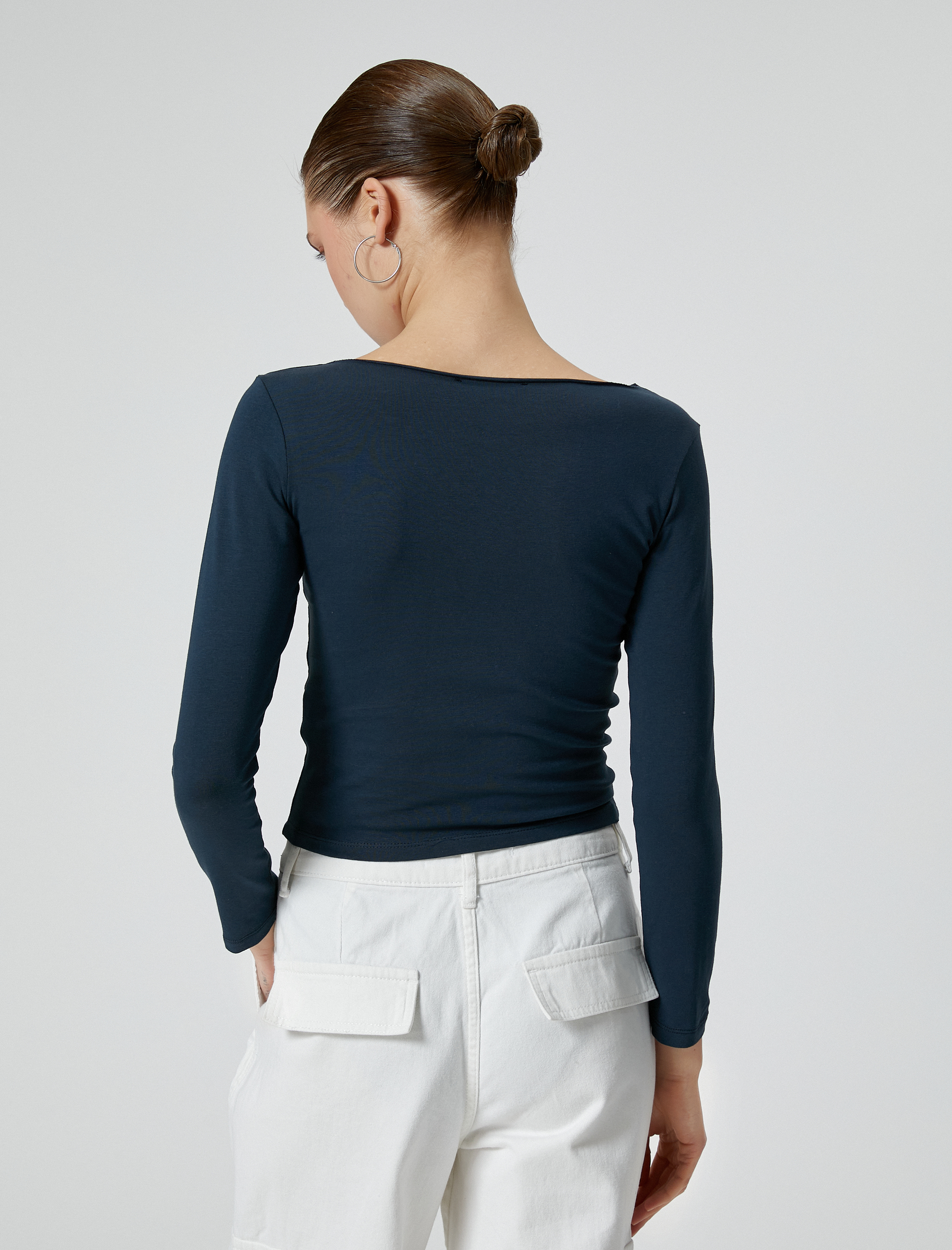   Uzun Kollu Basic Tişört Yuvarlak Yaka Slim Fit Pamuklu