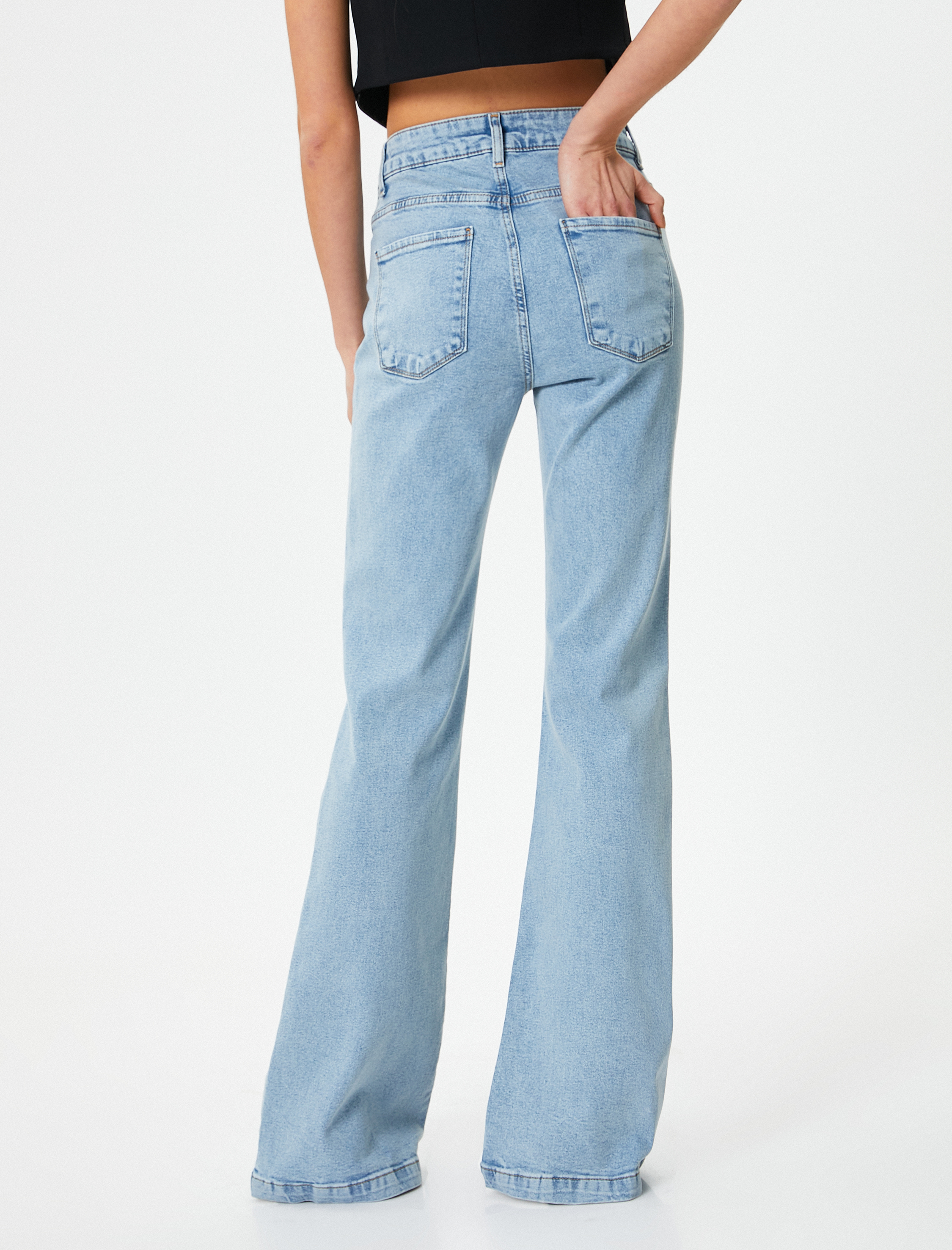  İspanyol Paça Kot Pantolon Slim Fit Yüksek Bel Esnek Pamuklu Cepli - Flare Jeans