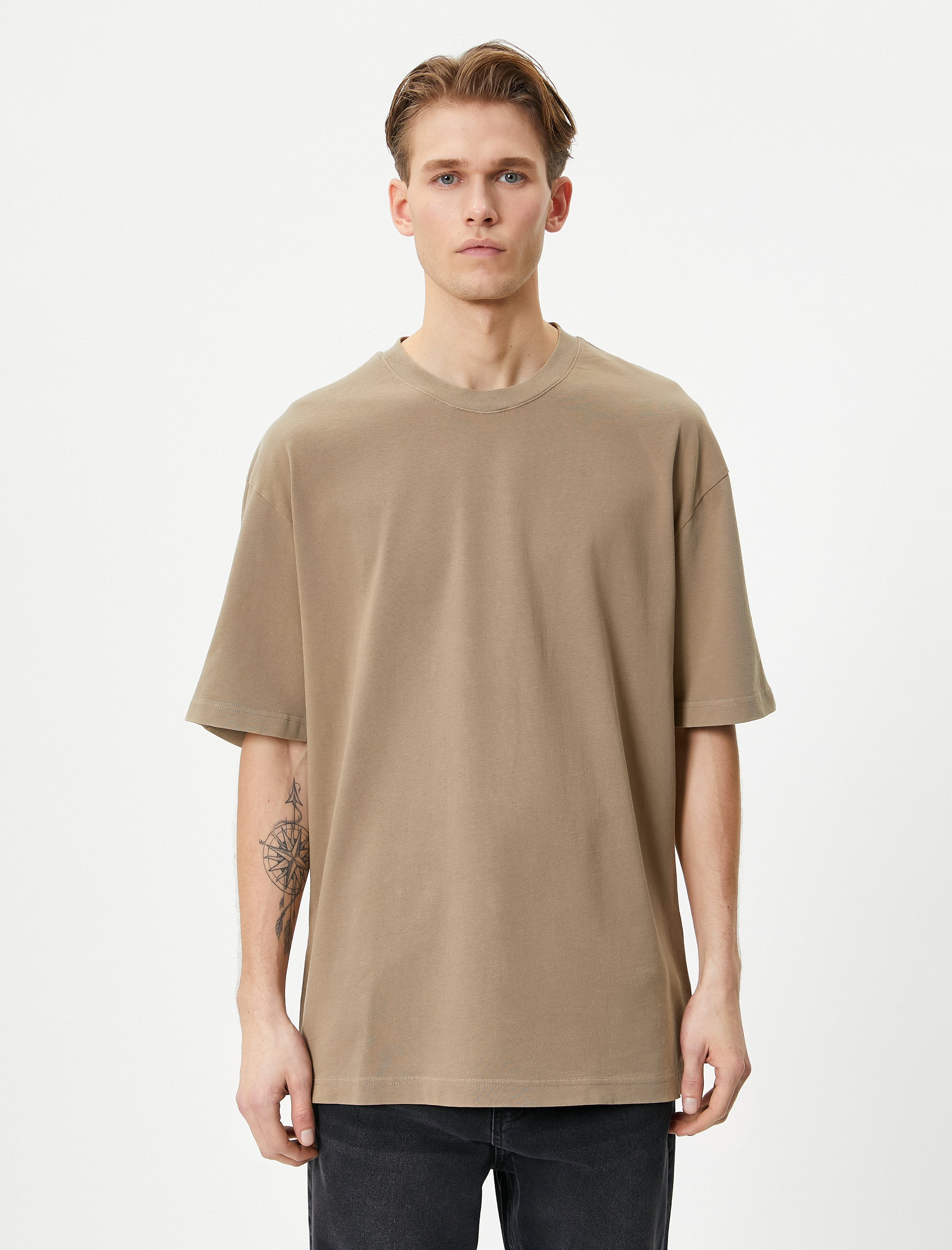   Oversize Tişört Basic Bisiklet Yaka Kısa Kollu Pamuklu