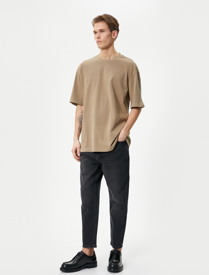  Oversize Tişört Basic Bisiklet Yaka Kısa Kollu Pamuklu