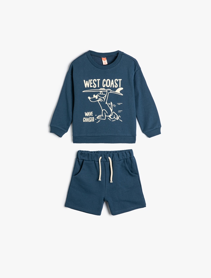 Erkek Bebek Takım 2'li Şort Sweatshirt Köpek Baskılı Pamuklu