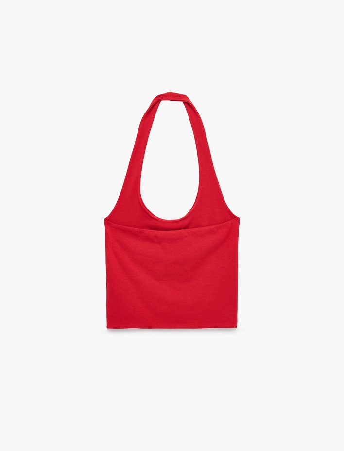  Halter Yaka Kolsuz Pamuklu Crop Bluz