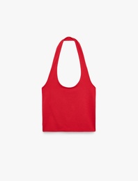 Halter Yaka Kolsuz Pamuklu Crop Bluz