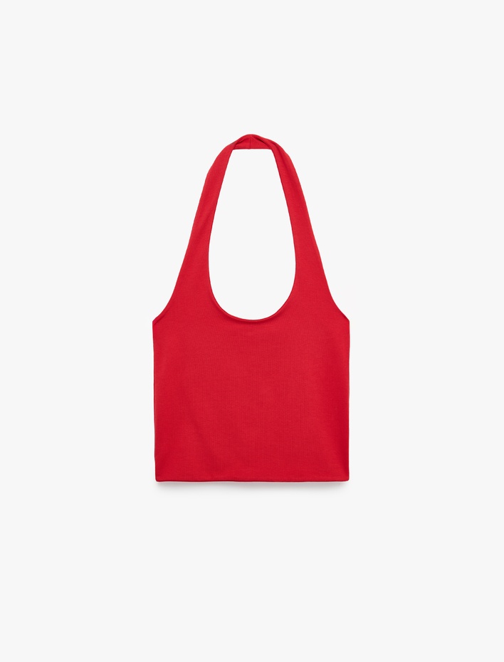  Halter Yaka Kolsuz Pamuklu Crop Bluz