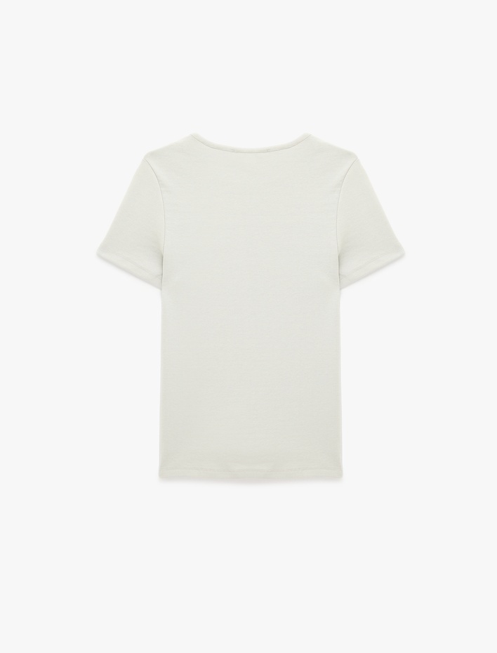  Pamuklu Slim Fit Bisiklet Yaka Kısa Kollu Kedi Nakışlı Tişört