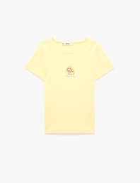 Pamuklu Slim Fit Bisiklet Yaka Kısa Kollu Tavşan Nakışlı Tişört