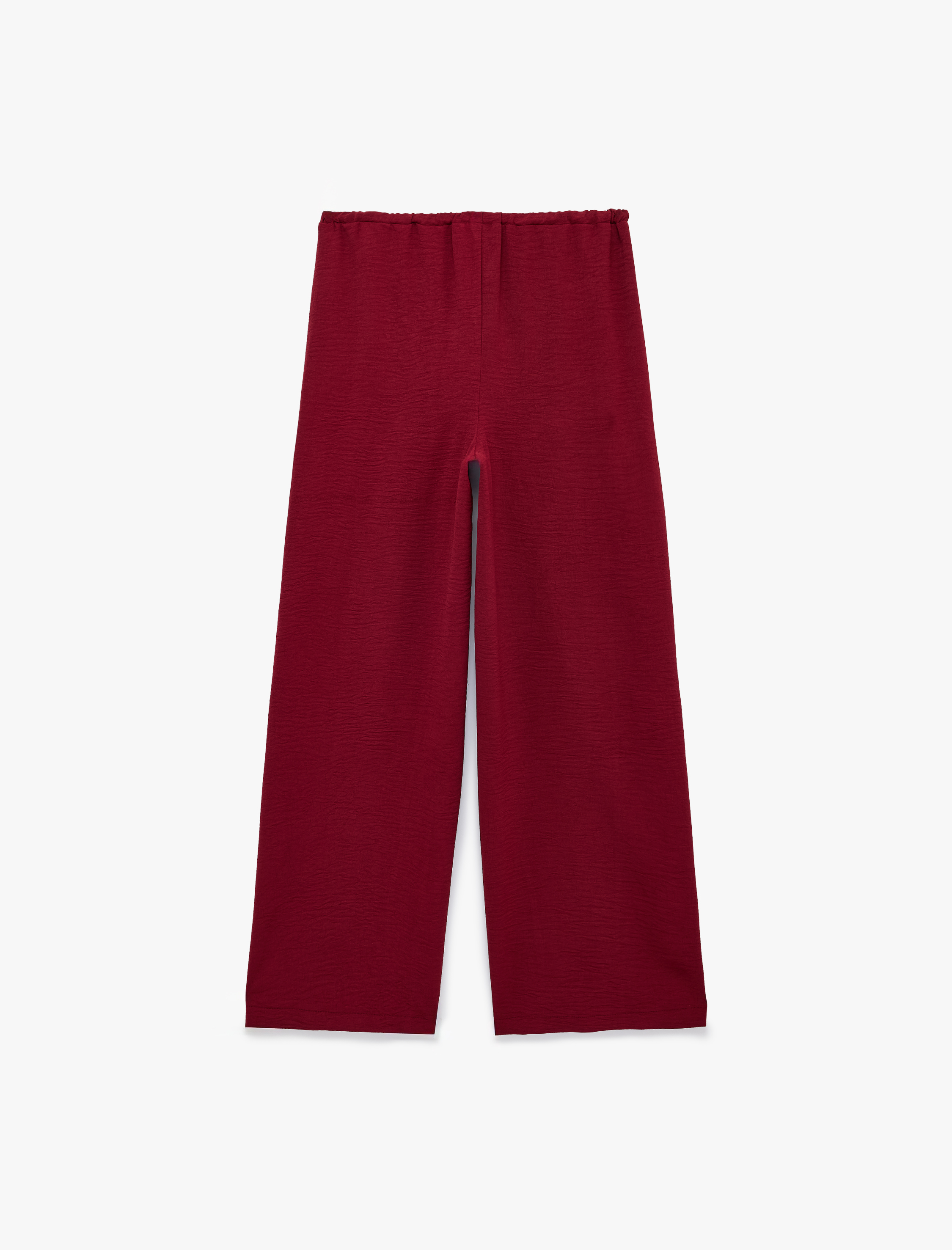   Keten Görünümlü Beli Bağcıklı Cepli Düz Geniş Paça Pantolon