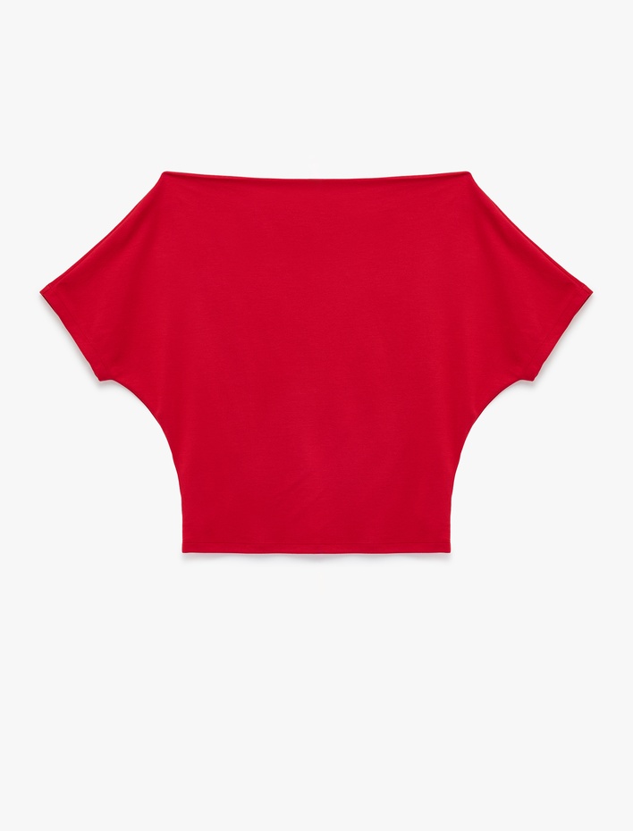  Modal Karışımlı Slim Fit Yarasa Kol Kayık Yaka Tişört