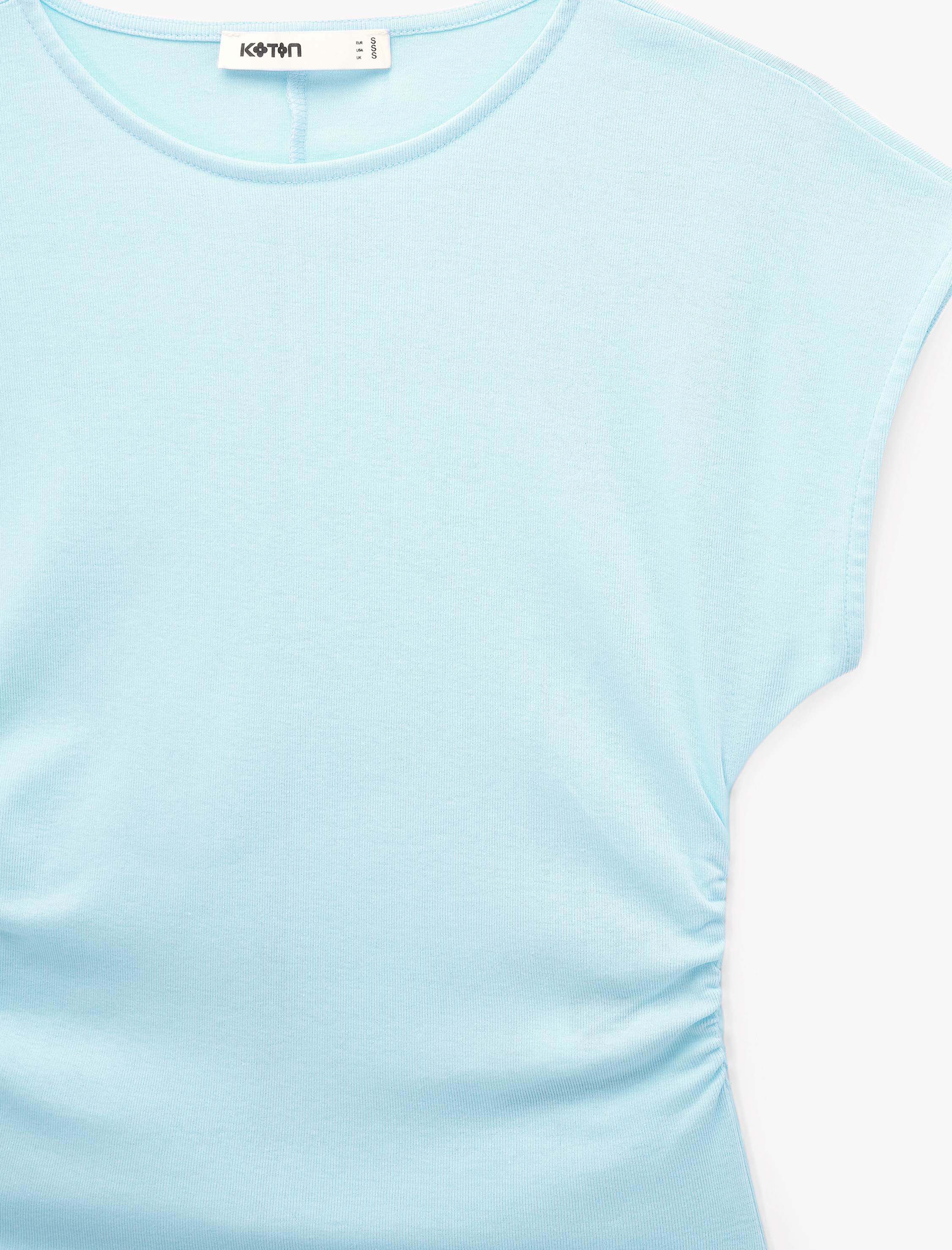   Pamuklu Slim Fit Drape Detaylı Bisiklet Yaka Kısa Kollu Tişört