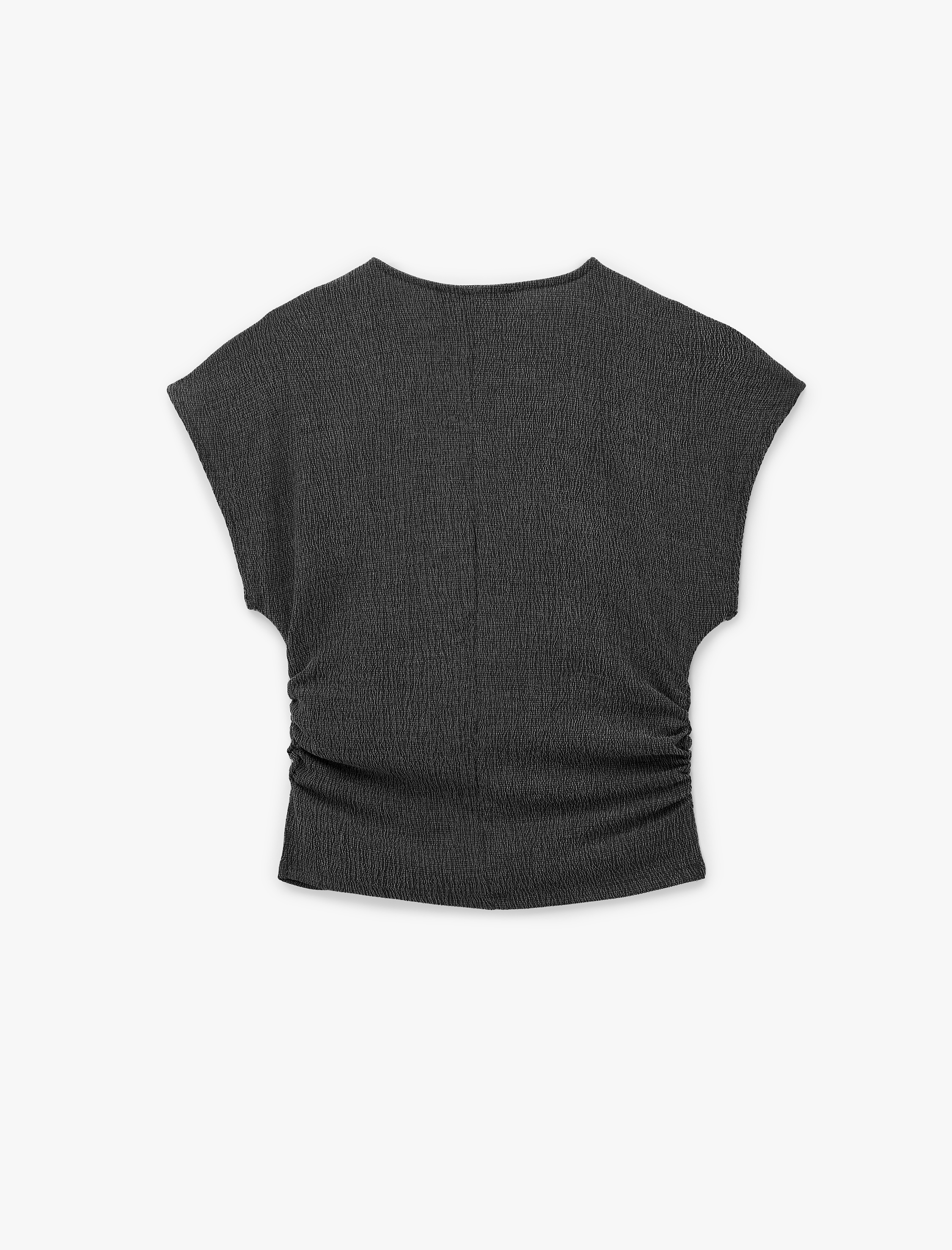   Bürümcük Kumaş Dokulu Slim Fit Drapeli Kap Kol Bisiklet Yaka Tişört