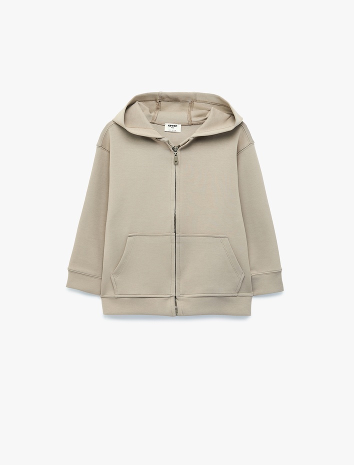 Erkek Çocuk Pamuklu Uzun Kollu Kapşonlu Fermuarlı Sweatshirt