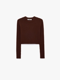 Bisiklet Yaka Uzun Kollu Slim Fit Basic Crop Triko Kazak