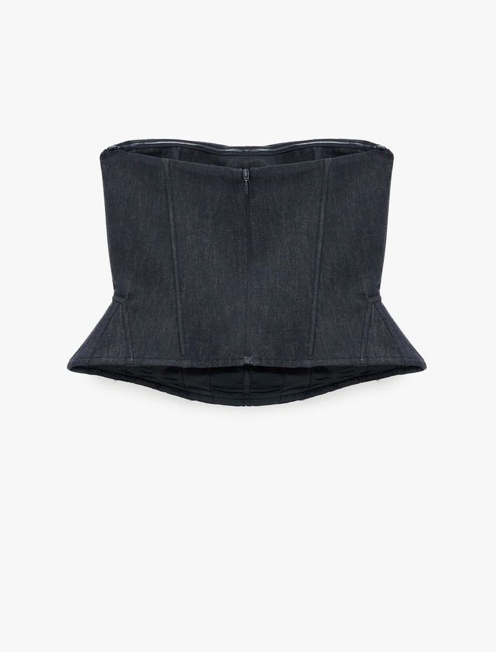  Slim Fit Nervürlü Kolsuz Straplez Korse Büstiyer