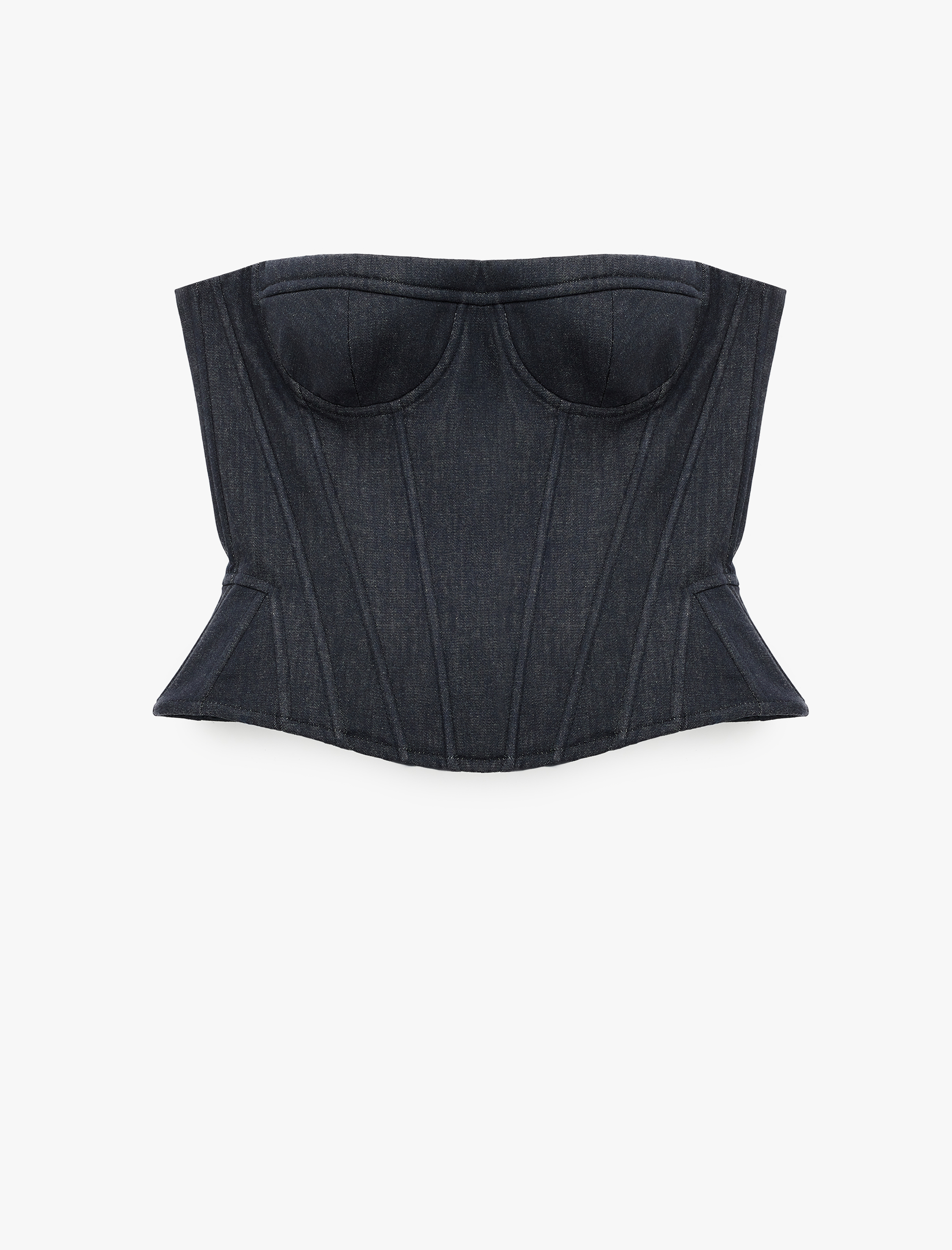   Slim Fit Nervürlü Kolsuz Straplez Korse Büstiyer