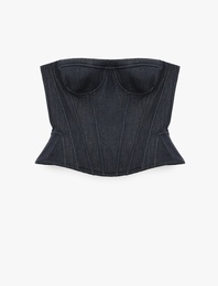Slim Fit Nervürlü Kolsuz Straplez Korse Büstiyer
