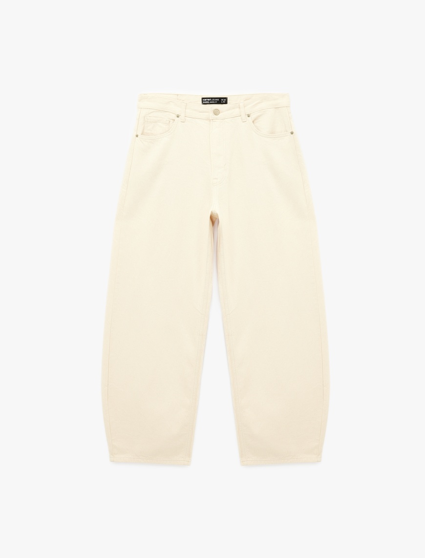 Koton Erkek Pamuklu Bol Normal Bel Cepli Oversize Barrel Fit Jean Pantolon
