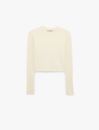 Bisiklet Yaka Uzun Kollu Slim Fit Basic Crop Triko Kazak