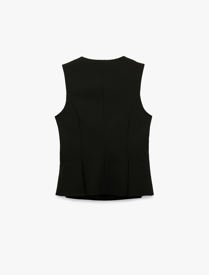  Fermuarlı Bisiklet Yaka Kolsuz Blazer Yelek