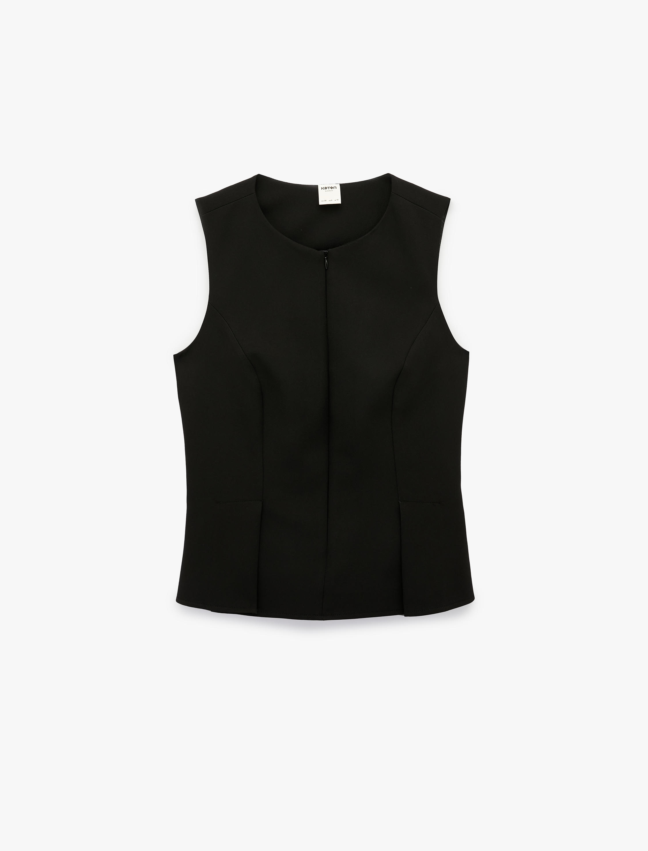   Fermuarlı Bisiklet Yaka Kolsuz Blazer Yelek