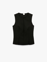 Fermuarlı Bisiklet Yaka Kolsuz Blazer Yelek
