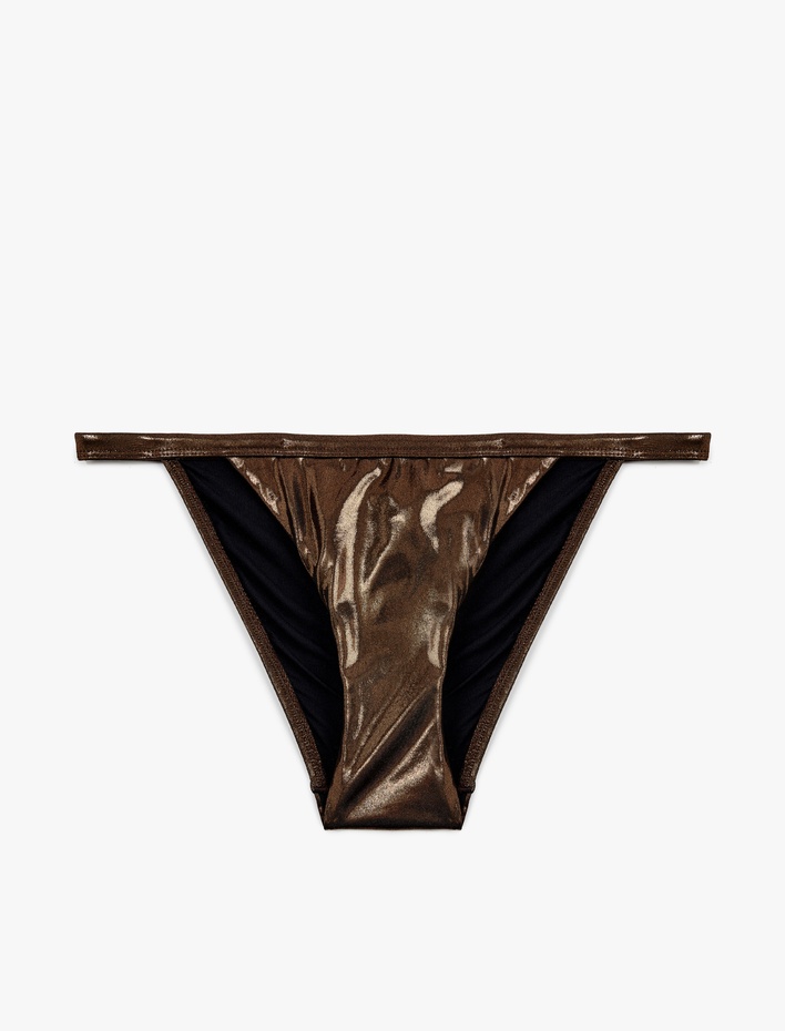  Varak Baskılı İpli Parlak Bikini Altı