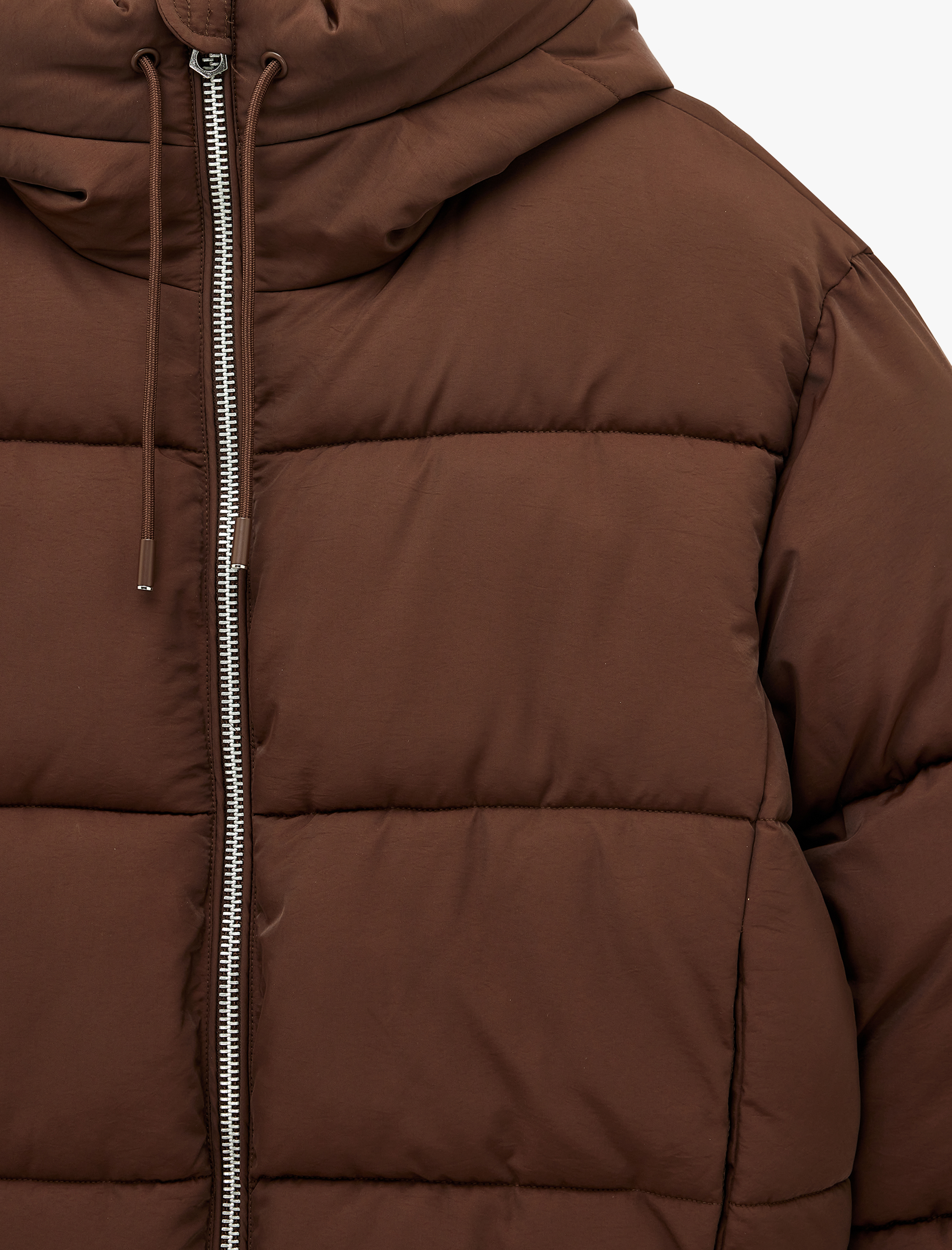   Cep Detaylı Kapüşonlu Uzun Kollu Fermuarlı Anorak Şişme Mont