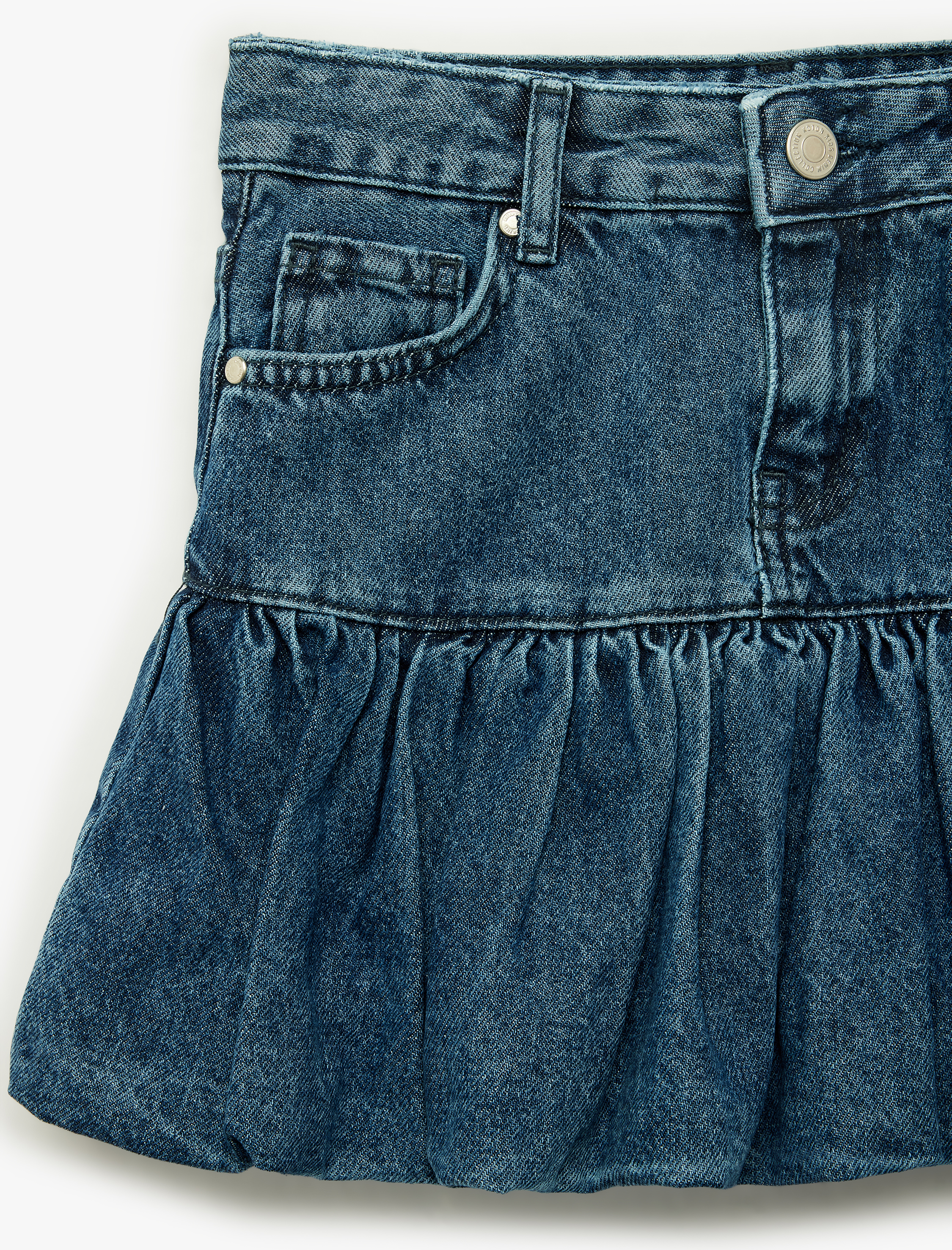  Kız Çocuk Pamuklu Cepli Balon Form Denim Etek
