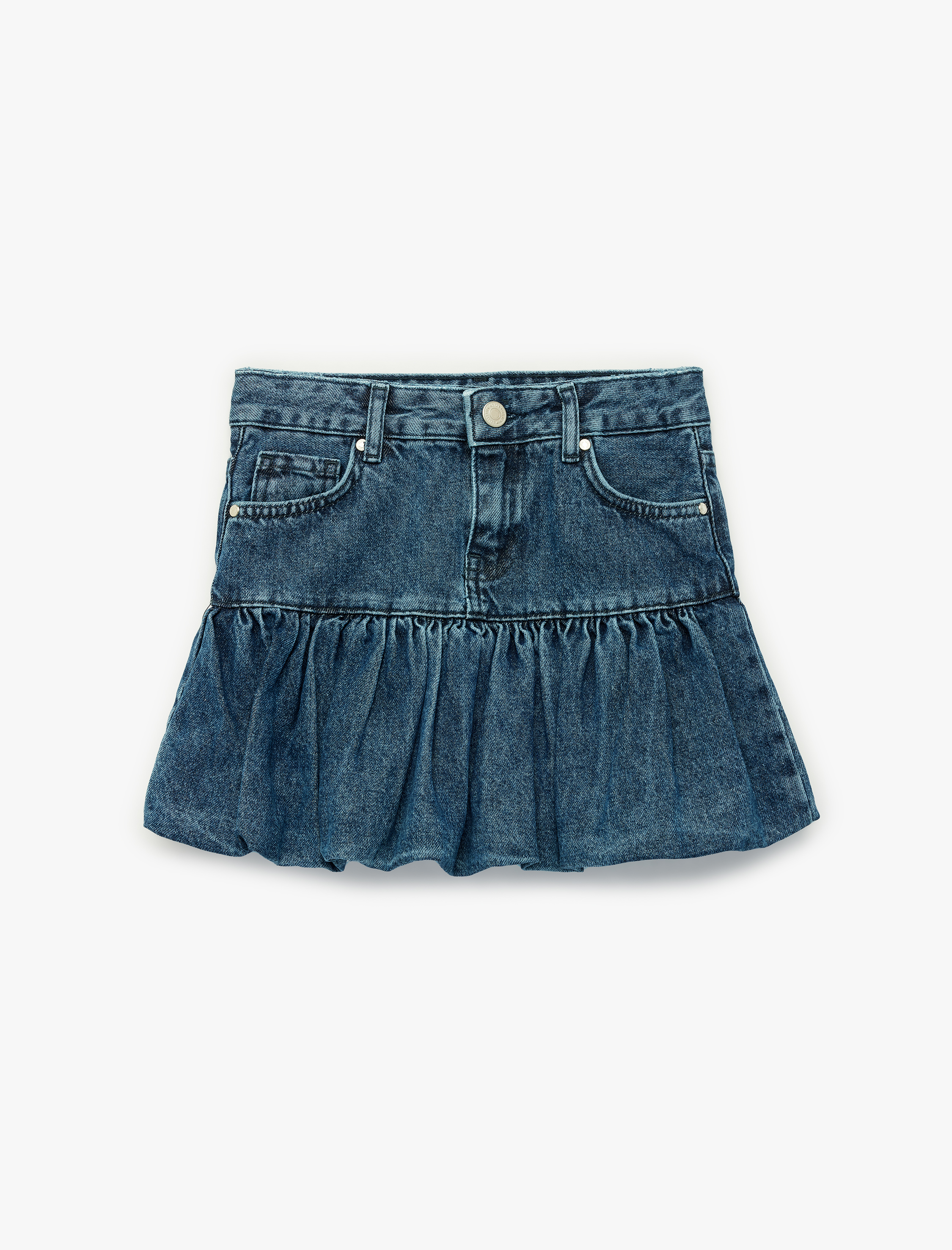  Kız Çocuk Pamuklu Cepli Balon Form Denim Etek
