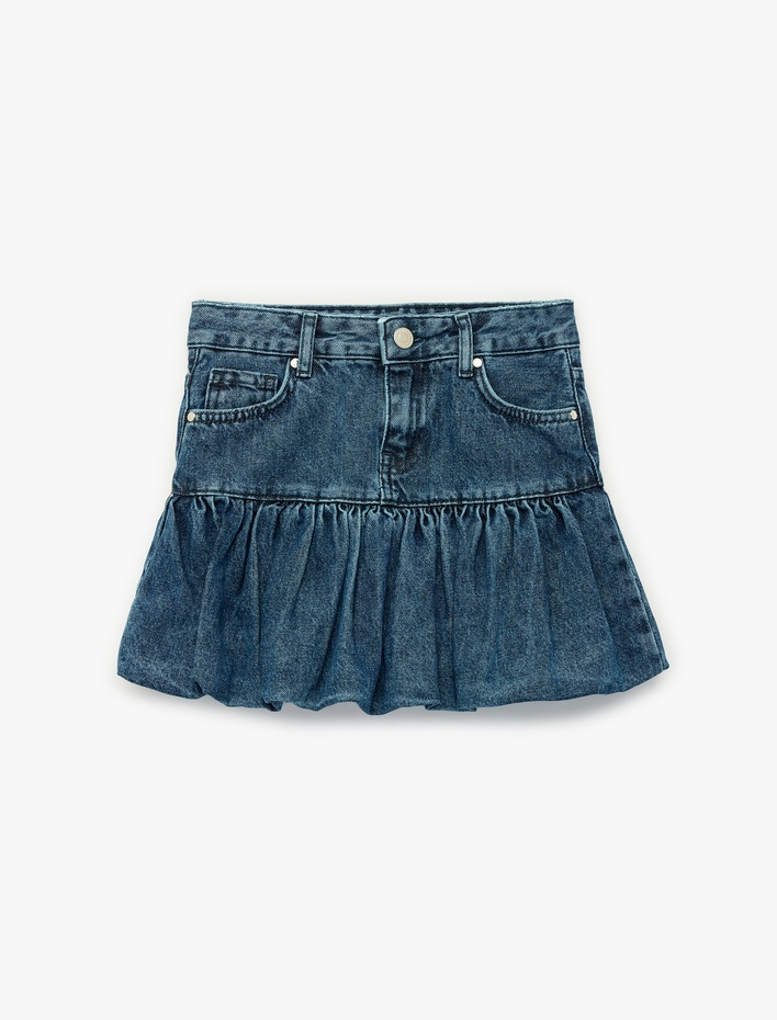 Kız Çocuk Pamuklu Cepli Balon Form Denim Etek