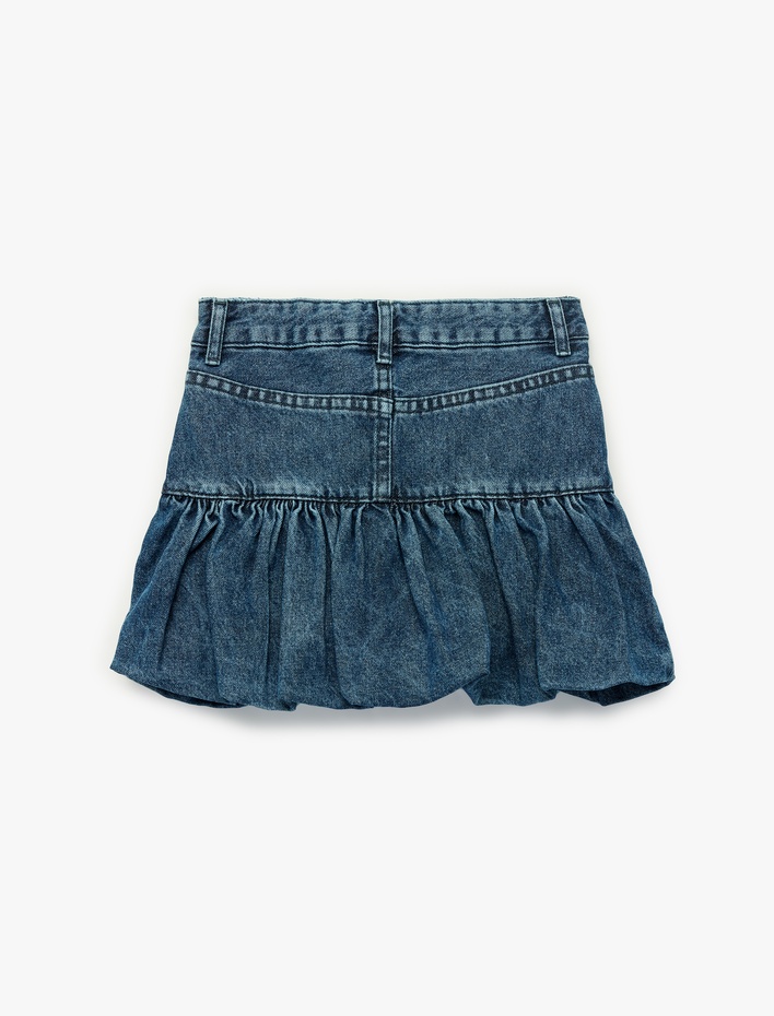 Kız Çocuk Pamuklu Cepli Balon Form Denim Etek