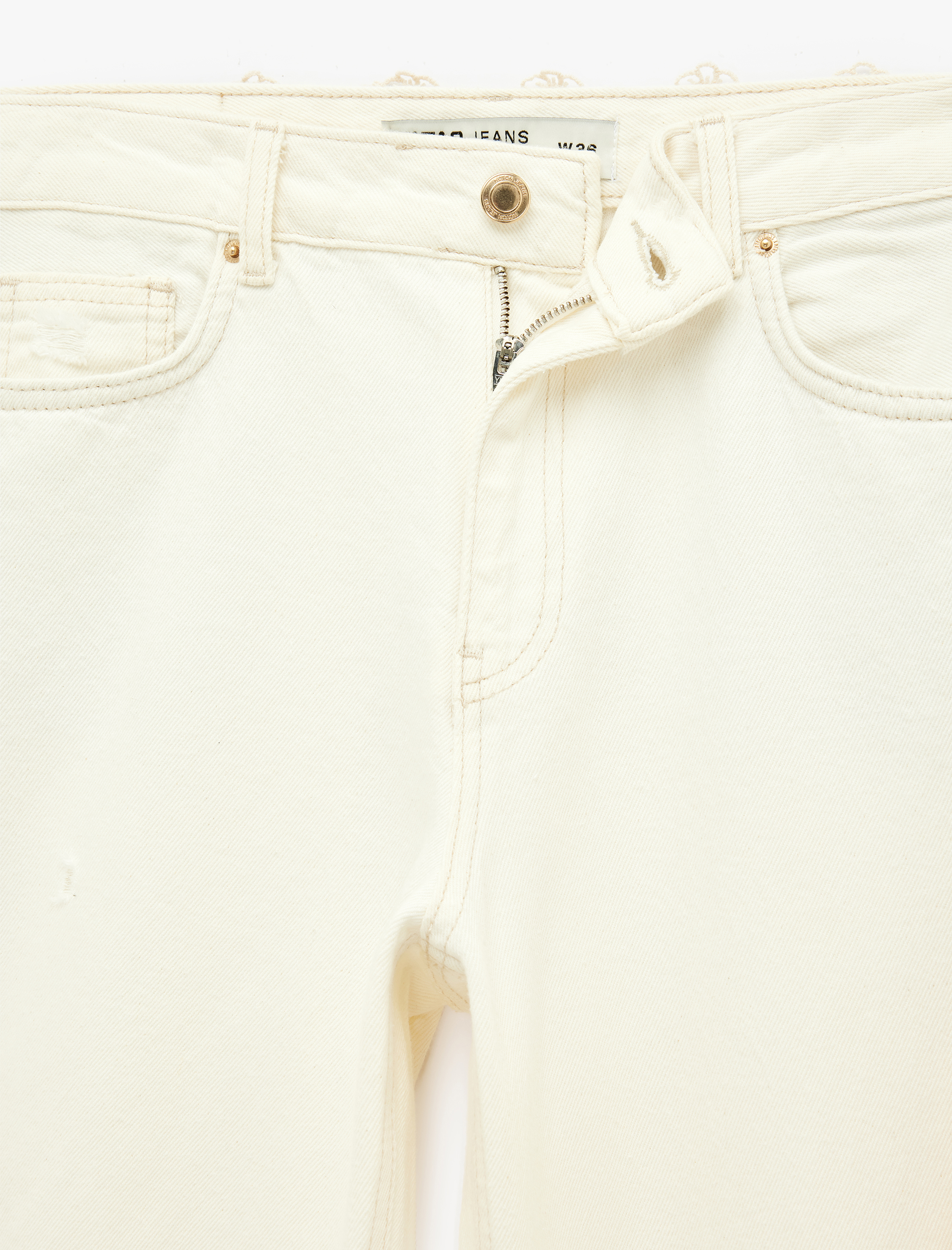   Dar Kalıp Dantel Detaylı Yıpratılmış İspanyol Paça Pantolon - Flare Jeans