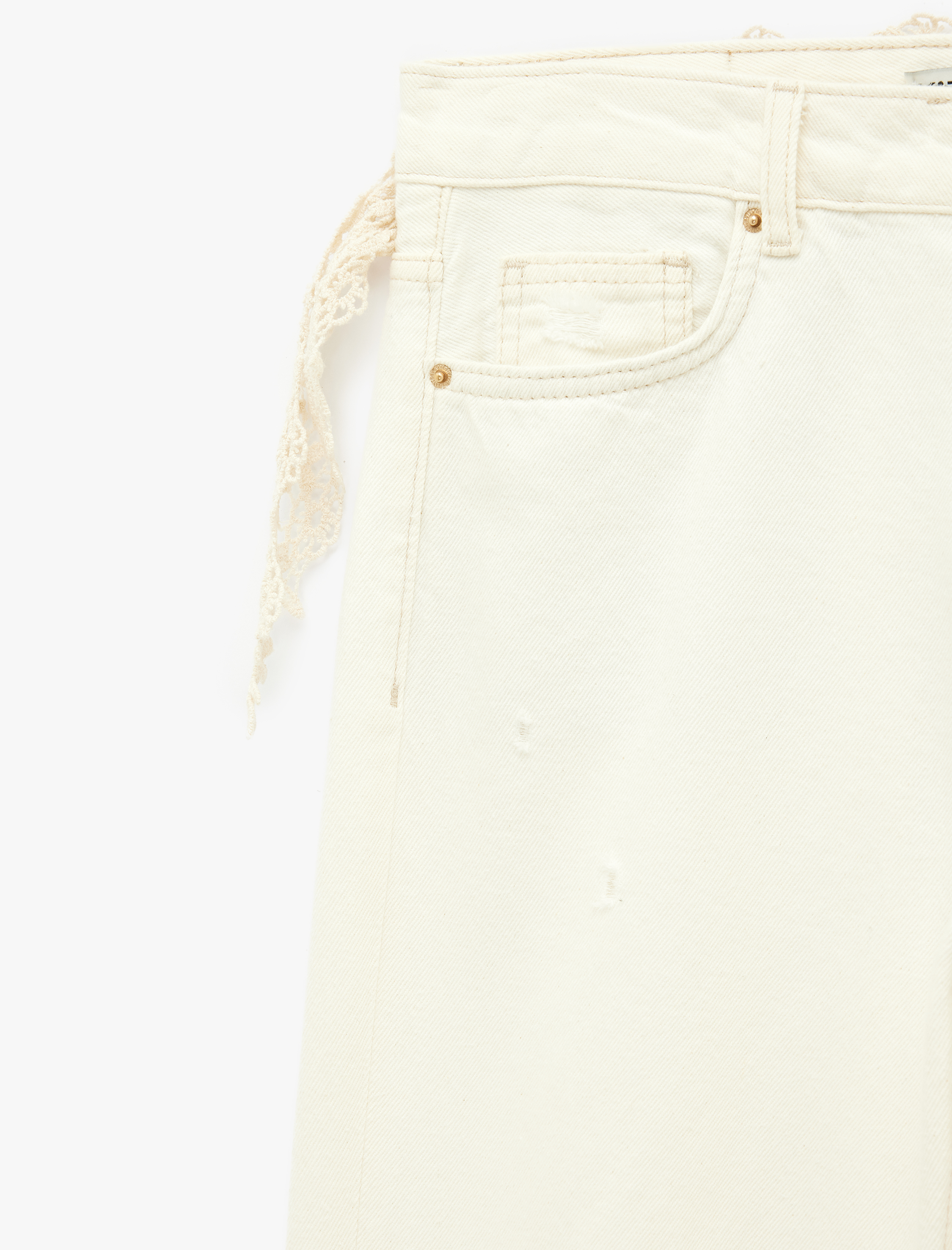   Dar Kalıp Dantel Detaylı Yıpratılmış İspanyol Paça Pantolon - Flare Jeans