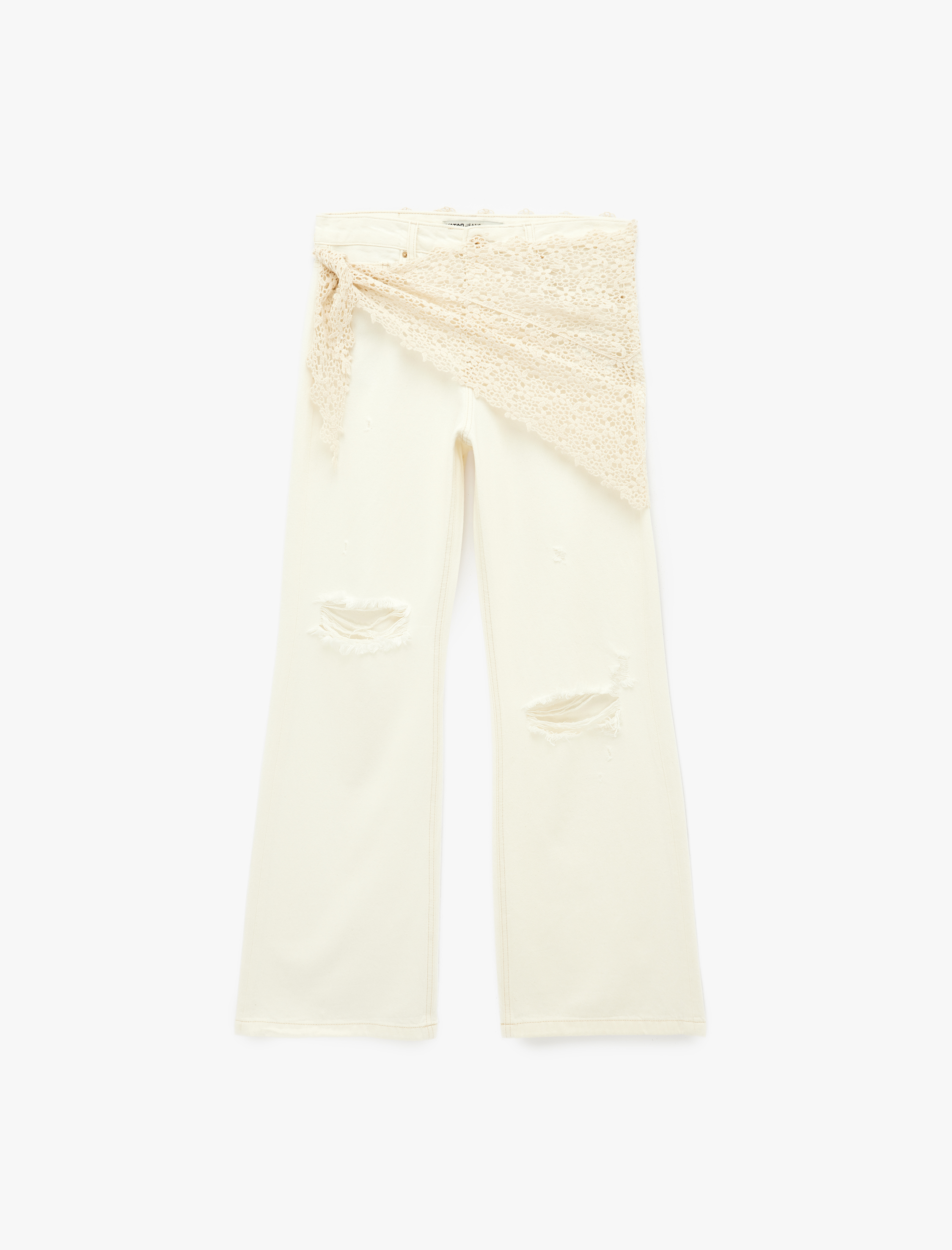  Dar Kalıp Dantel Detaylı Yıpratılmış İspanyol Paça Pantolon - Flare Jeans