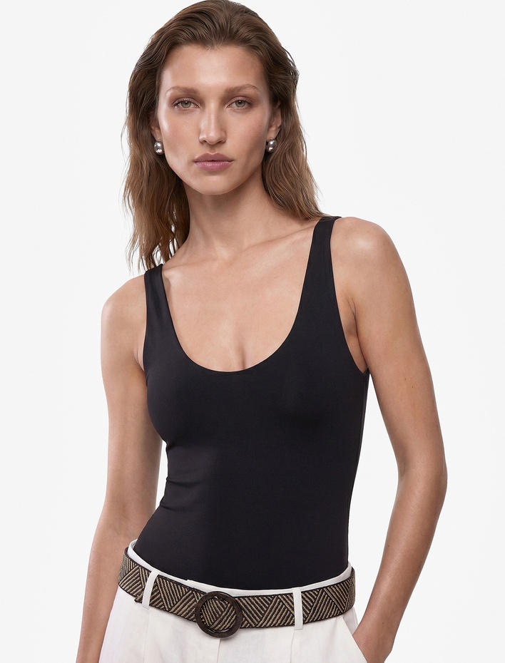  Slim Fit U Yaka Kalın Askılı Bodysuit