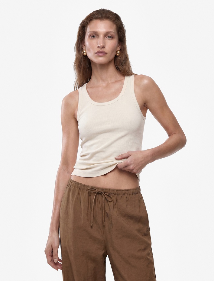  Pamuklu Kaşkorse Slim Fit U Yaka Fitilli Atlet
