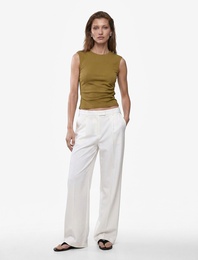 Modal Kumaş Slim Fit Drape Detaylı Bisiklet Yaka Kolsuz Fitilli Bluz