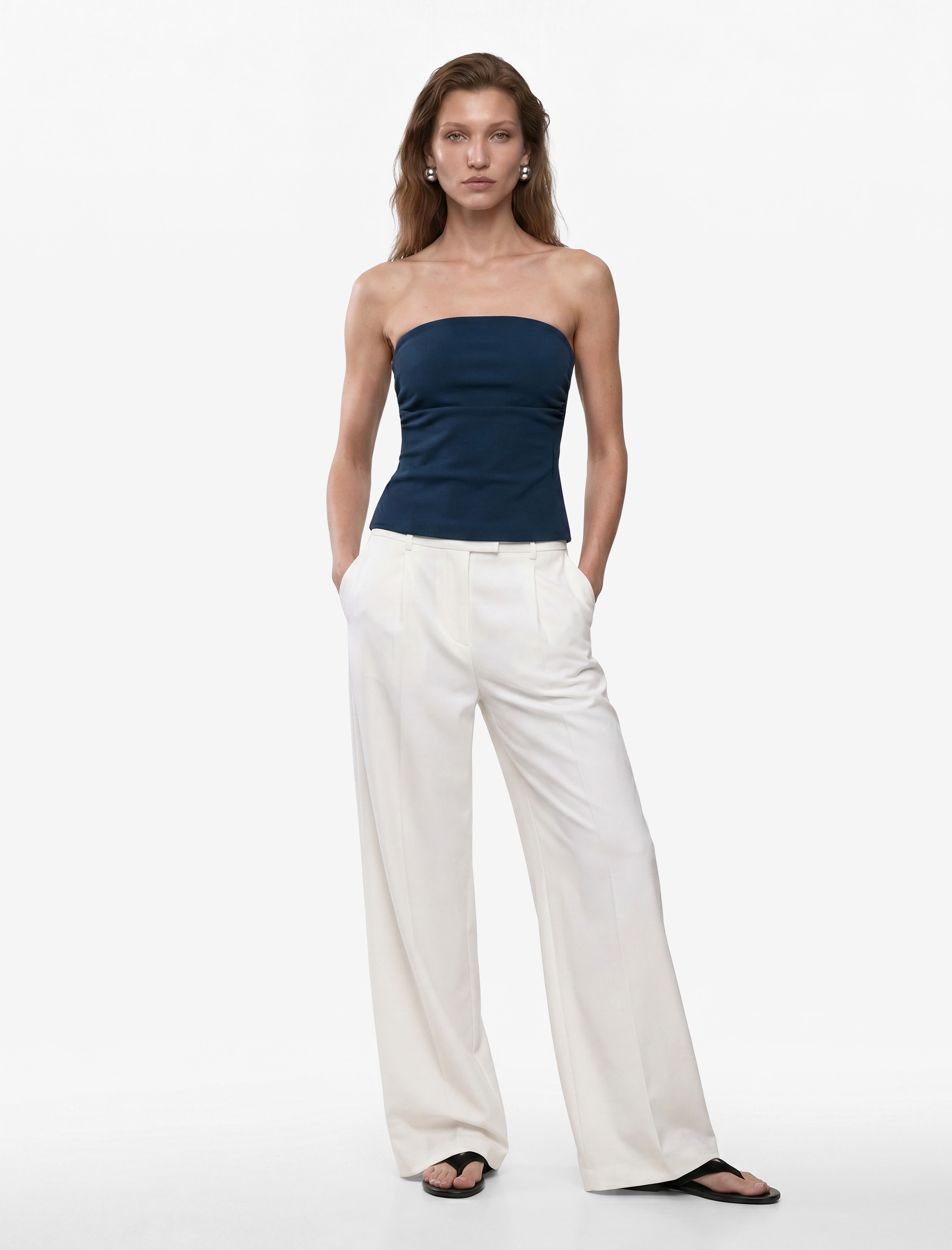   Slim Fit Bel Vurgulu Drape Detaylı Straplez Top