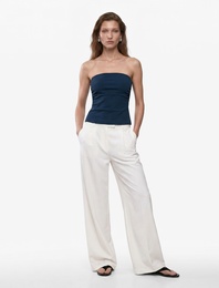 Slim Fit Bel Vurgulu Drape Detaylı Straplez Top