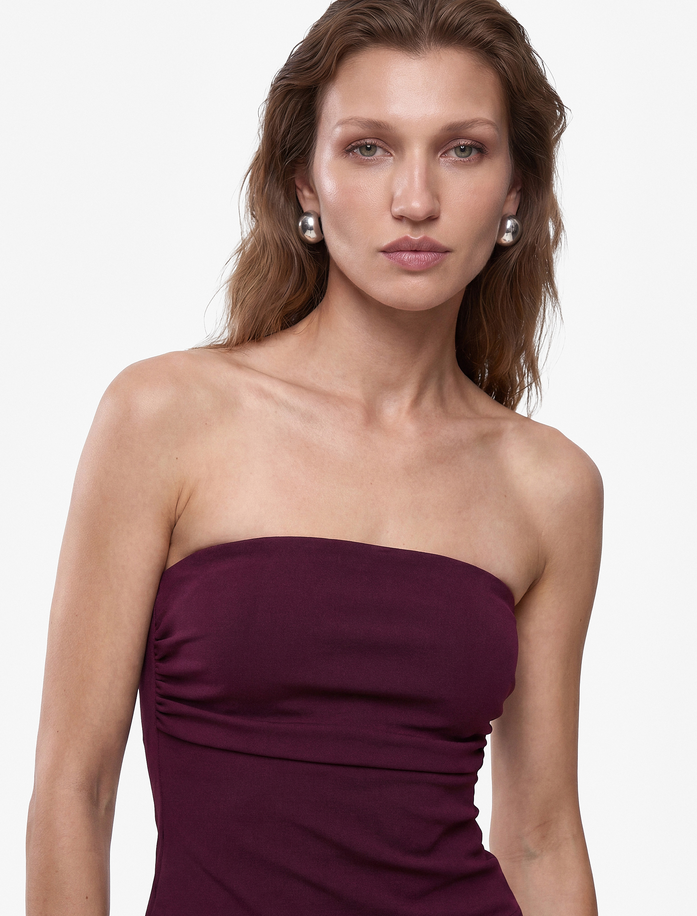   Slim Fit Bel Vurgulu Drape Detaylı Straplez Top