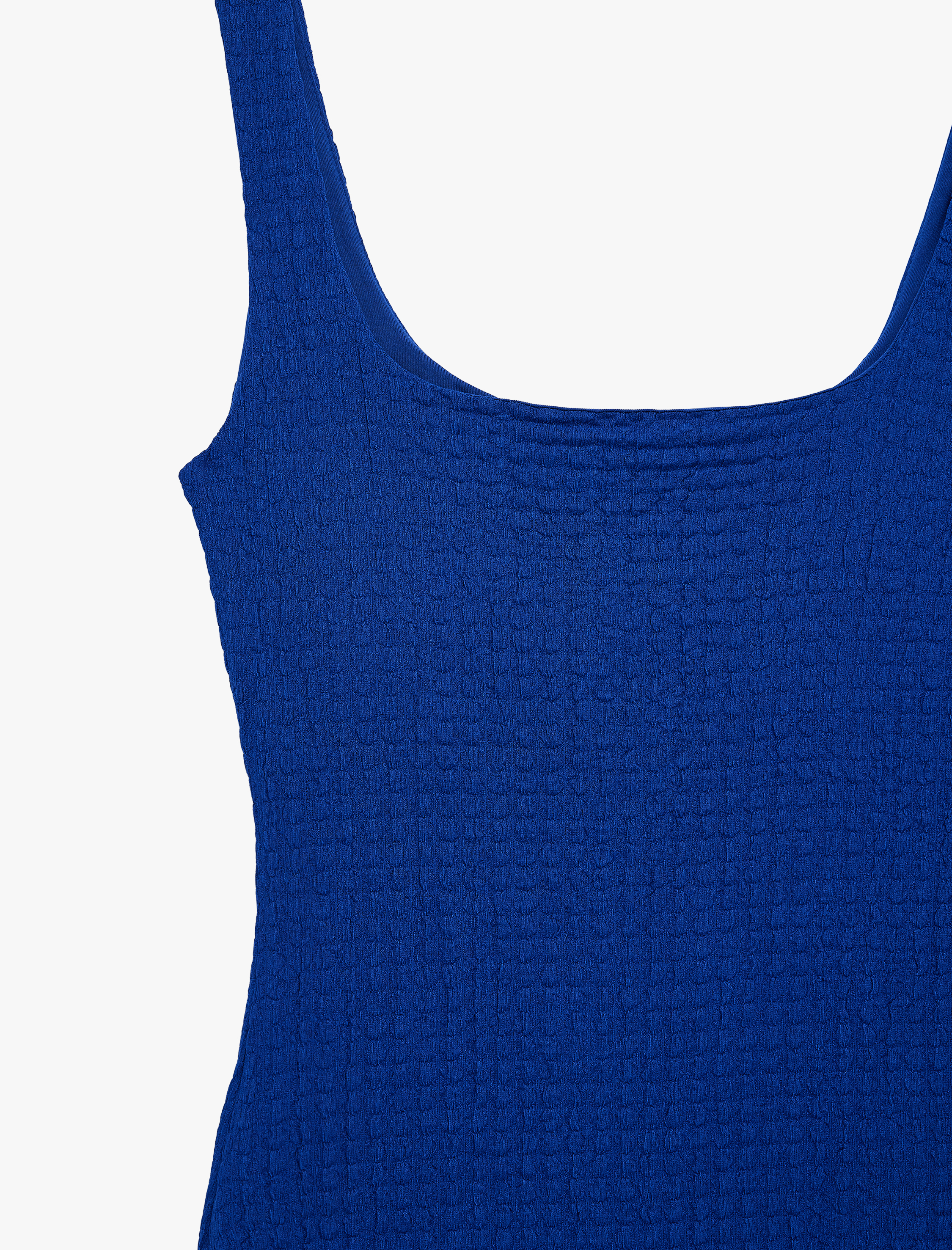   Koton X Sibil Çetinkaya - Kare Yaka Kalın Askılı Dokulu Kobalt Mavi Bodycon Elbise