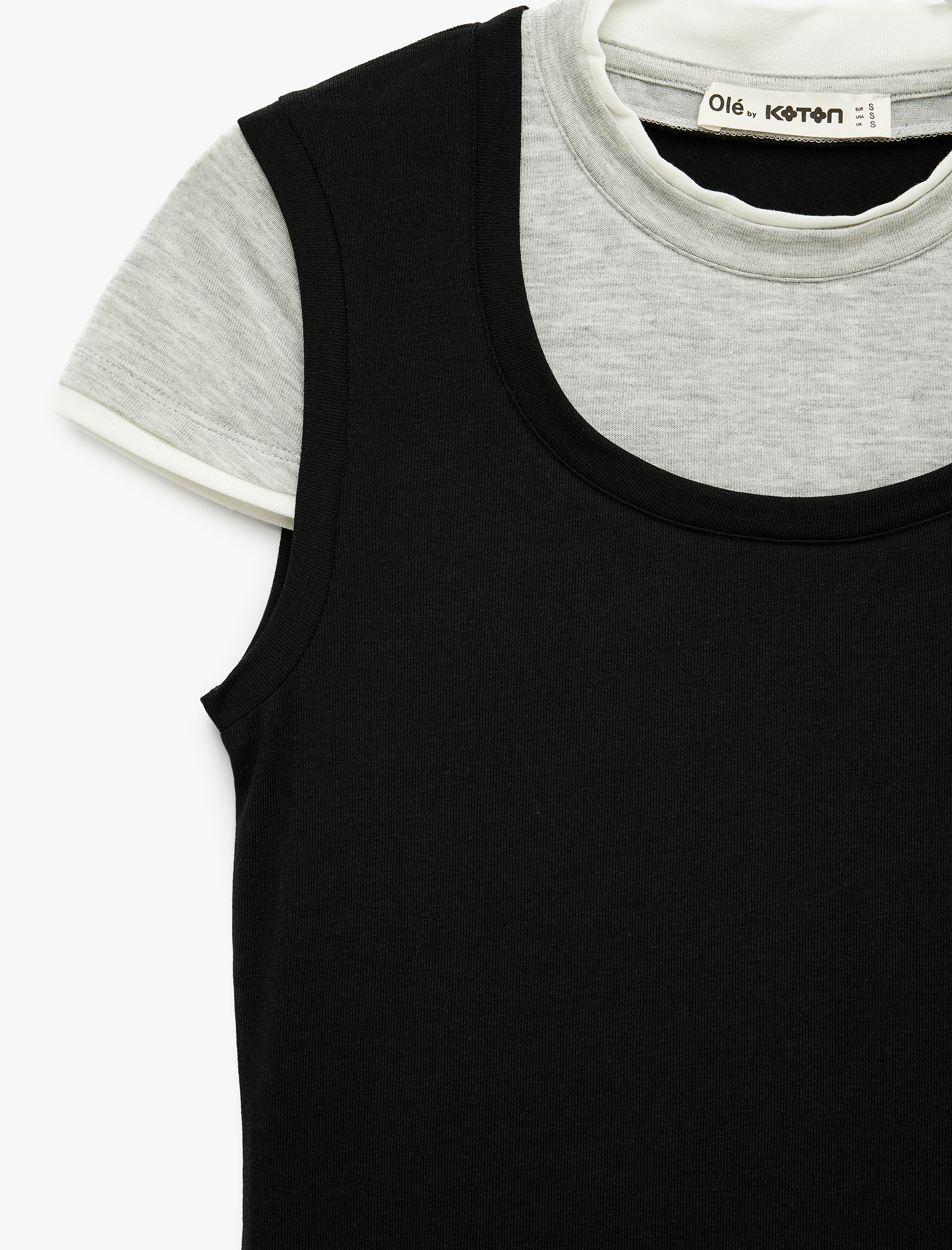   Slim Fit Bisiklet Yaka Katmanlı Viskon Karışımlı Kısa Kollu Tişört